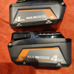 2 Qty Ridgid battery 18v  4.0ah max Output Lithium new