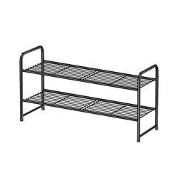2-Tier Metal Shoe Rack – Stackable & Adjustable Storage Organizer for Closet, Black (12” x 32” x 16”)