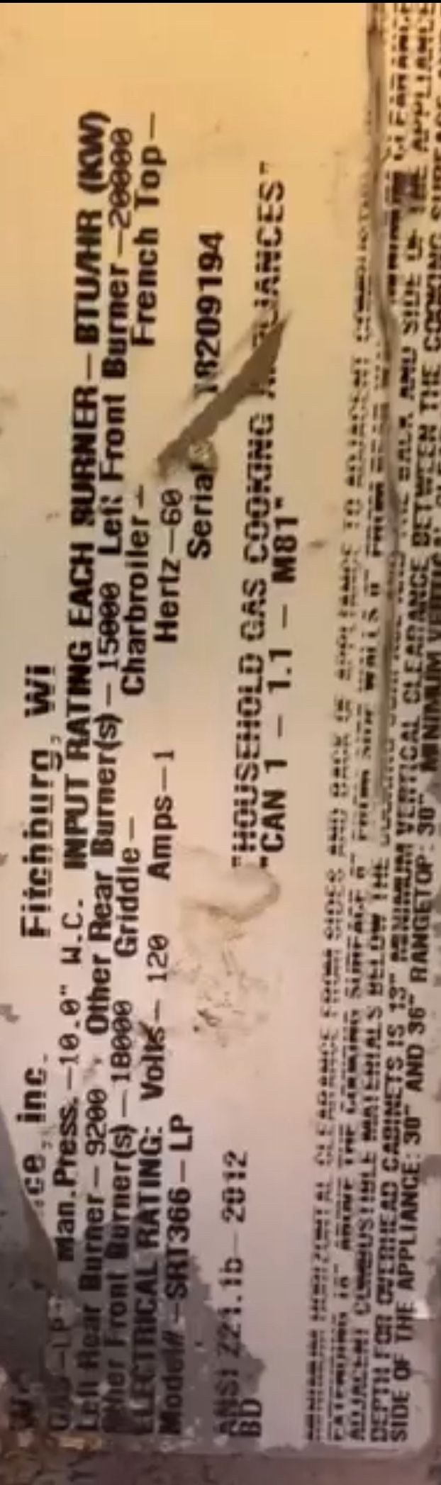 WOLF propane 6 Burner Gas Range