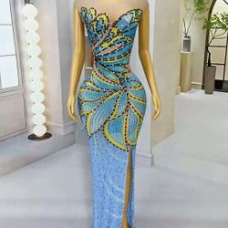Blue Rhinestone Mermaid Dress 