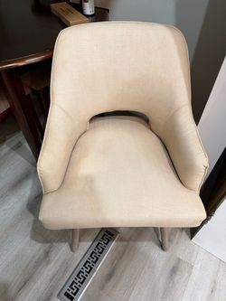 Cream Fabric Accent Chair with Wood Legs