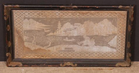 An Asian Metal Mounted Ebonized And Linen Tray