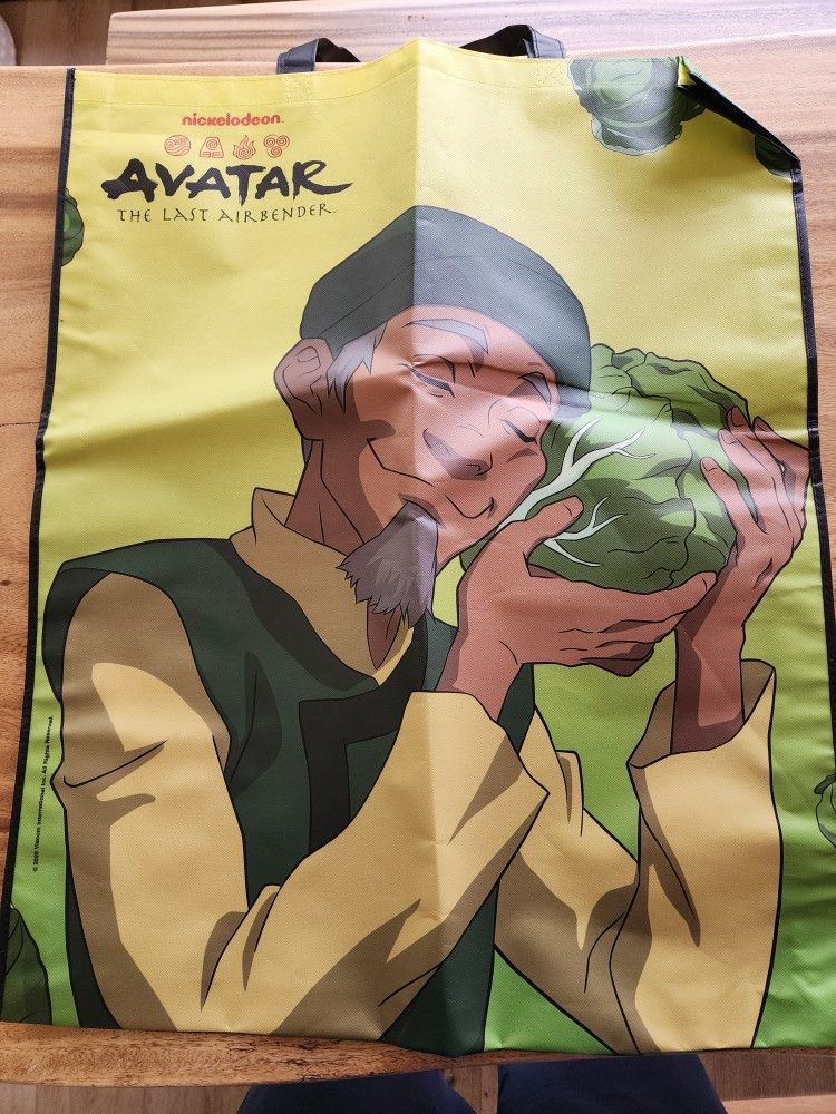 SDCC 20th Anniversary Avatar the last Airbender: Cabbage Man HUGE tote bag + exclusive Aang Art Prin