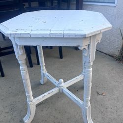 Vintage Antique Side Octagon Distressed Table