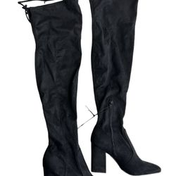 Unisa Women's Quesia Block Heel Over the Knee Boots Black Faux Suede Women's 5.5