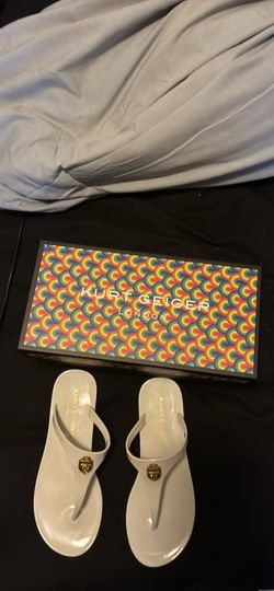 Authentic Kurt Geiger Jelly Sandals White Gold Logo