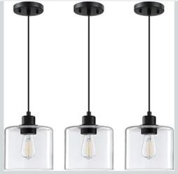 3 Pack 1 Light Vintage Hanging Pendant Lighting Black Finish 6.1 Inches Modern Clear Blown Glass Shade Classic for Farmhouse Entryway Dining Room Kitc
