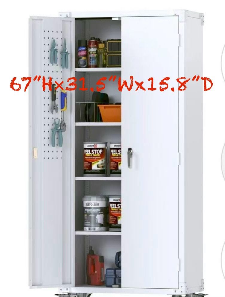 🥨Metal Storage Cabinet, 67 inch Steel Lockable Cabinet with Multipurpose Pegboard and Adjustable Shelves, Tall Tool Cabinet for Office, Home, Storage