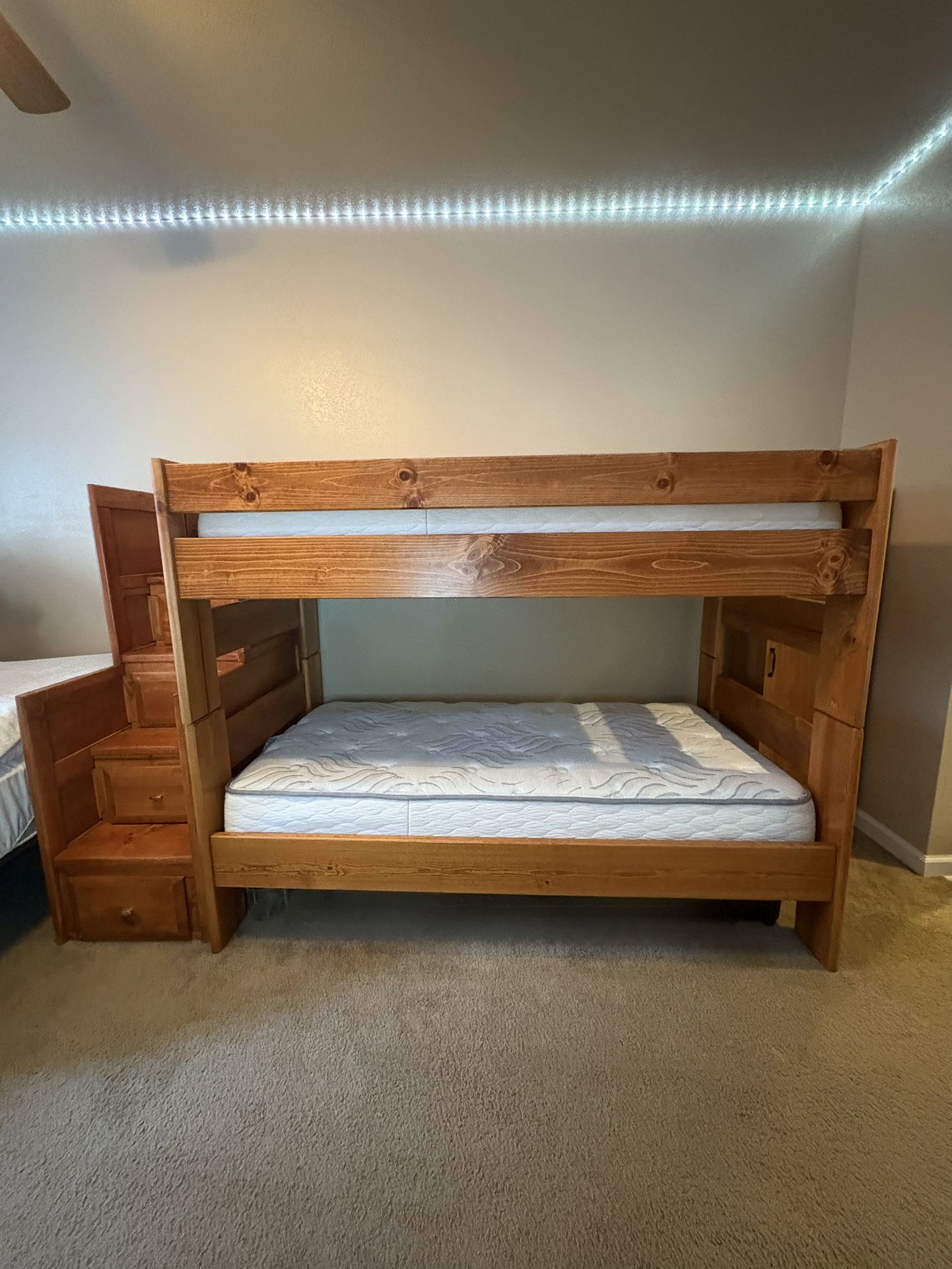 Wood Bunk Bed With Built In Stairs