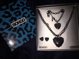 New Black Chains Textured Mermaid Tail Hearts Earrings Necklace Bracelet Charm Jewelry Boxes Set BONGO