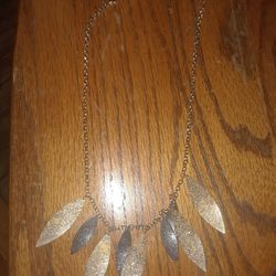 Sparkly Gold & Dark Grey Feather Charm Necklace