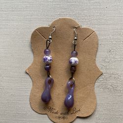 New Beautiful Hand -Crafted Purple And White Floral Earrings 