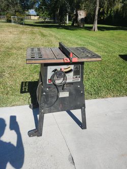 Ohio Forge 10 Inch Table Saw With Rolling Stand And Some Blades