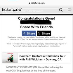 Phil Wickham - December 6th - SoCal Christmas Tour Downey - 2 VIP TICKETS 