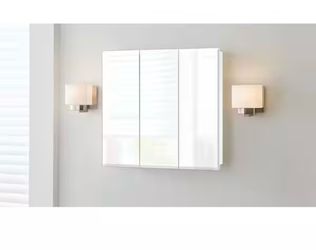 Glacier Bay 30.4 in. W x 30.2 in. H Rectangular Medicine Cabinet with Mirror in White with Adjustable Shelves