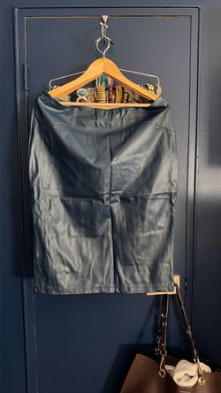 Navy blue faux leather midi skirt- size XL