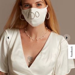 2 New David’s Bridal White Satin Crystal “I Do” Face Masks