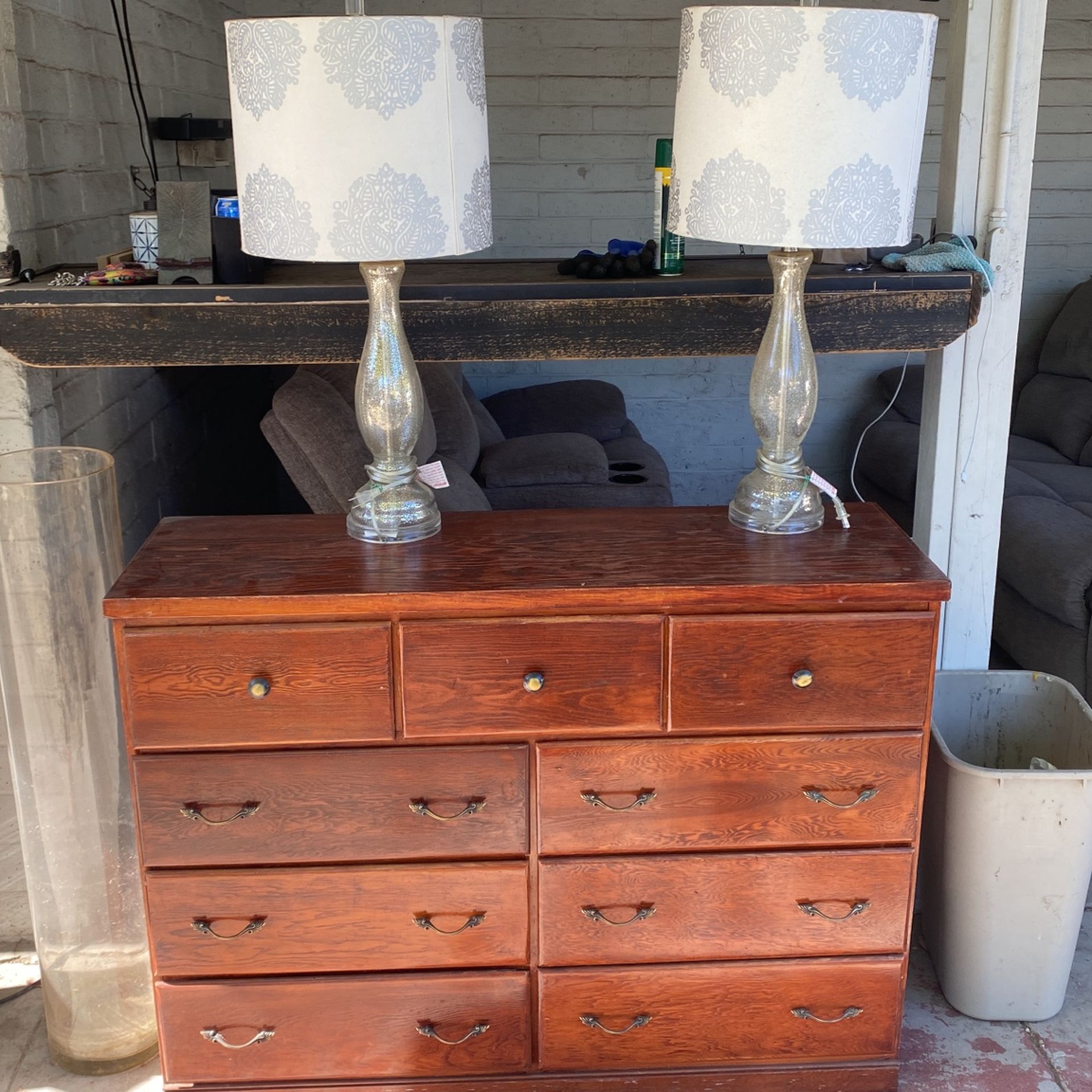 Nice Oak Dresser And Lamps. $150