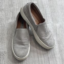 Steve Madden Size 7 Gray White Gills Flat Loafer Slip On Leather Tennis Shoes