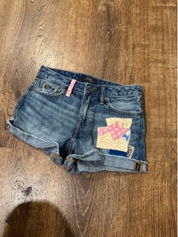 Ralph Lauren blue denim shorts with cute patchwork design size 10