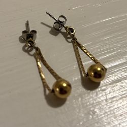 Gold Dangle Teardrop Ball Accent Earrings Vintage