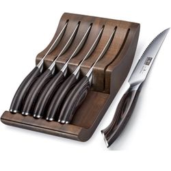 Steak Knives Set of 7, 4.5 Inch Serrated Steak Knife Set with Block, Japanese