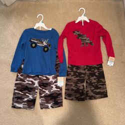 Carters Camo Pajamas (fleece Pants/thermal Top) Brand New With Tags   Monster Truck And Dinosaur Theme