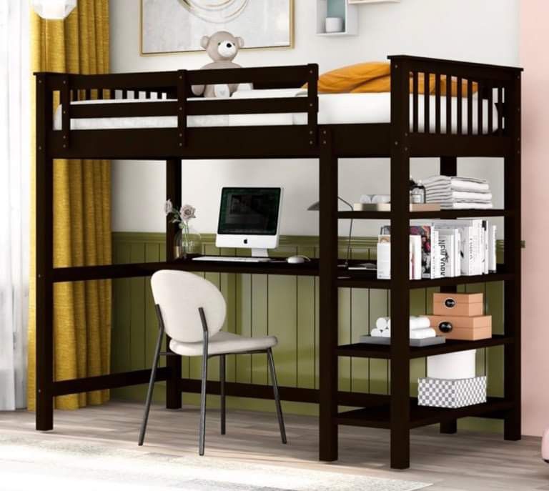 Twin Size Loft Bed Desk Bookcase Organizer NEW 