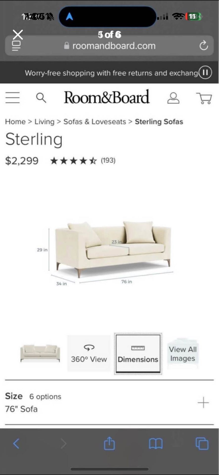 ROOM & BOARD 76” SOFA