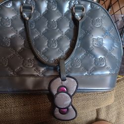 LY HELLO KITTY LARGE BOWLER PURSE HANDBAG GRAY With Match Wallet