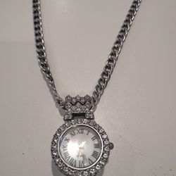 Rhodium Cuban Link (Diamond  Watch Medallion )