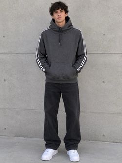 Gray Funnel Neck Pullover Sweatshirt with Side Stripes