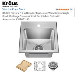 Kraus Fairlane 15" Drop-In Stainless Steel Bar Sink