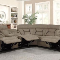 New Recliner Sectional Sofa With Three Power Recliners In Faux Suede