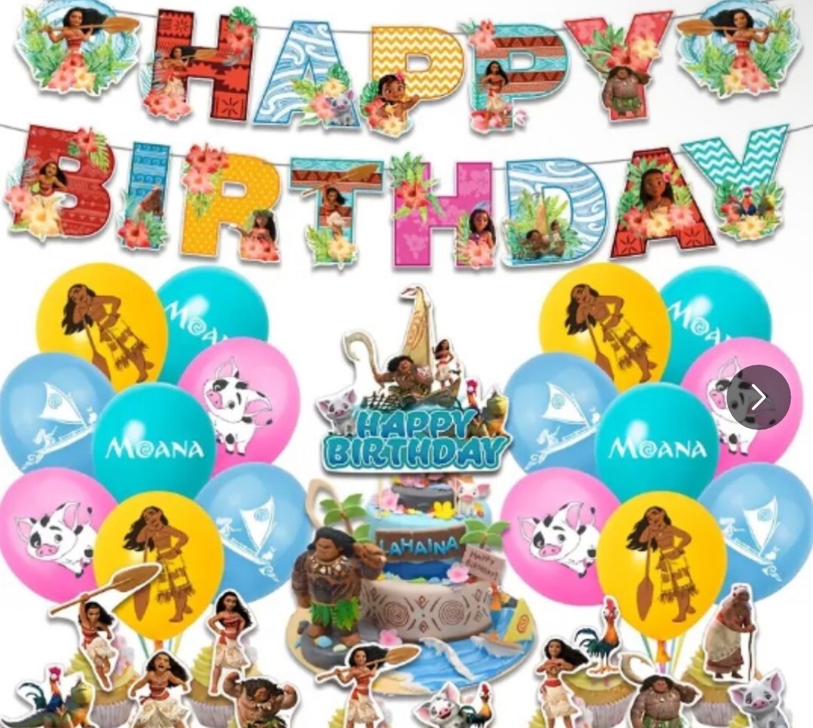 Disney Moana Birthday Banner Balloons Cake Topper Bundle
