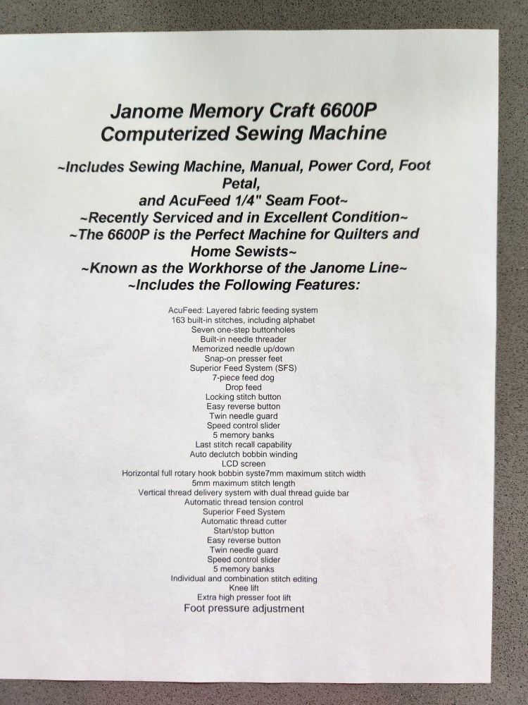 Janome 6600 Quilting Sewing Machine