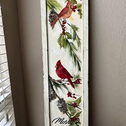 Handmade/Hand painted Wooden Cardinal Christmas Porch Sign/Wall Hanging