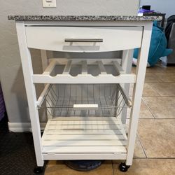 Kitchen Prep Table With Wheels Rolling Cart Wine/bottle Storage Cabinet