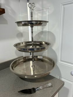 3-Tier Silver-Plated Serving Stand w/ Cake server