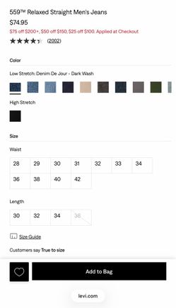 Brand New Levi's 559 Relaxed Straight Jeans 33x34 (2 Pairs)