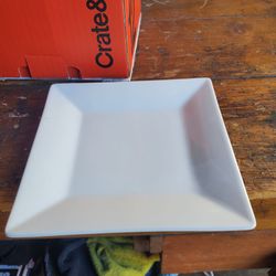 Crate & Barrel White Square Ceramic Plate