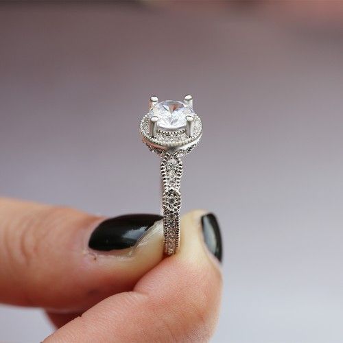 "Refine Diamond Retro Flower Full Carved Wedding Rings for Women, VP1545