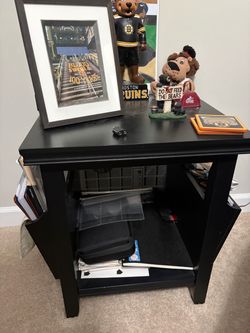 Black Wood End Table with Shelves