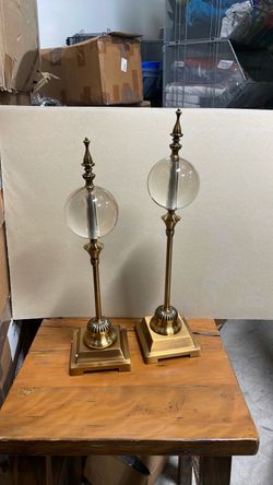 Brass and Glass Globe Decorative Finial Stands – Set of 2
