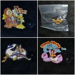 Disney Pins Aladdin Jasmine Abu Monkey Genie Lamp Magic Carpet Beauty & the Beast Lumiere Candelabra & Cogsworth Clock $10 EACH