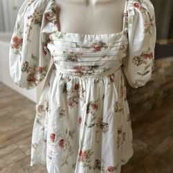 Abercrombie & Fitch Emerson Poplin Puff Sleeve Strawberry Floral Mini Dress- Size XS Petite