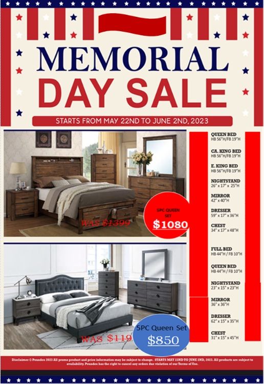Memorial Day Blow Out Sale! Lowest Prices On Beds, Sofas, Tables