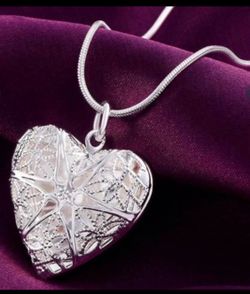 925 Sterling Silver Heart photo frame pendant necklace
