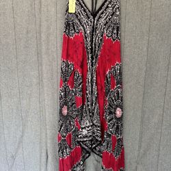 NWT Advance Apparels Boho Sun Halter Midi Dress Red Black Tie-Dye Beach Coverup