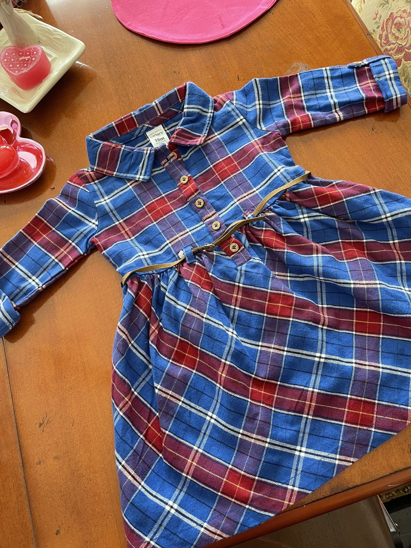 NEW NEVER WORN - Carter's Plaid Dress 3/4 Sleeve Size 18 Months